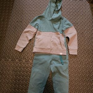 Kids Two-Tone Hoodie & Jogger Set - Mint Green and Light Pink